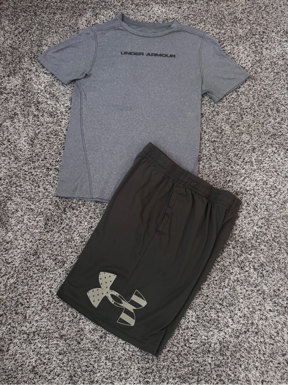Under Armour Boys Activewear Set Grey Short Sleeve Shirt & OliveDark Green Short